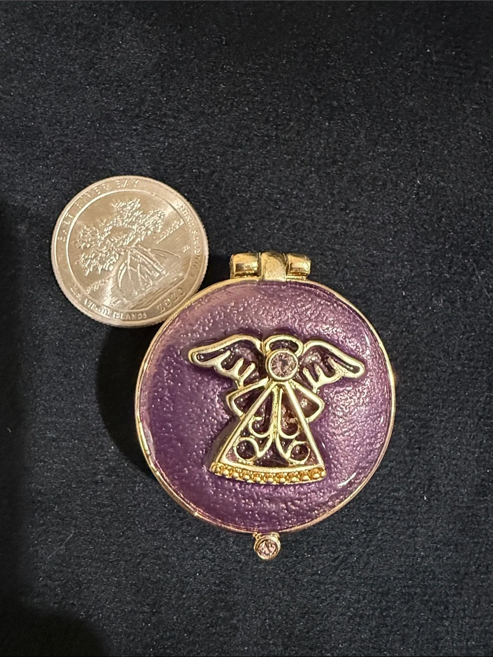Gold-Tone Purple Enamel Angel locket